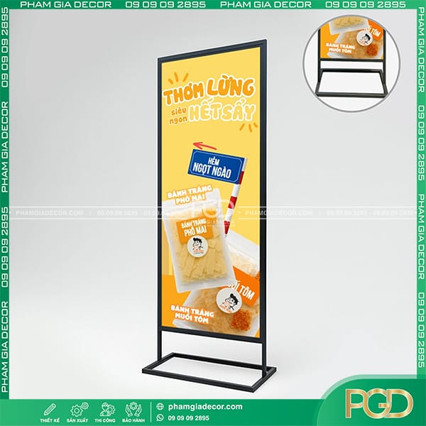 Thiết kế bảng hiệu Standee ấn tượng, bền đẹp tại TPHCM 1 Khung sườn chịu lực bảng hiệu standee bằng nhôm chắc chắn, bền đẹp
