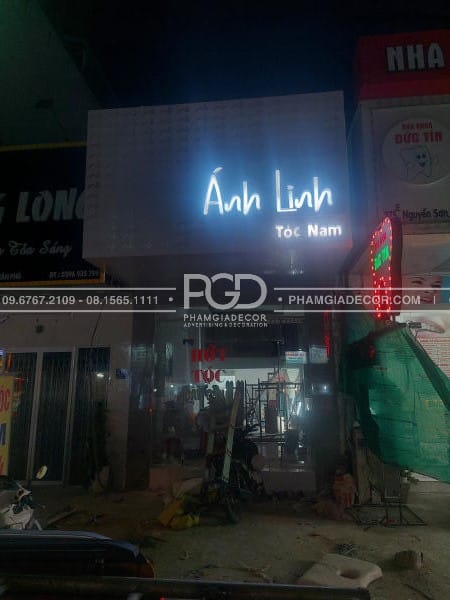 Làm Bảng Hiệu Alu Chữ Nổi Hông Nhôm LED Tiệm Tóc Ánh Linh 17 lam bang hieu alu chu noi co led hien dai