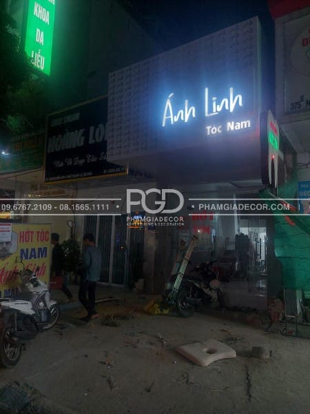 Làm Bảng Hiệu Alu Chữ Nổi Hông Nhôm LED Tiệm Tóc Ánh Linh 19 lam bang hieu alu chu noi led am