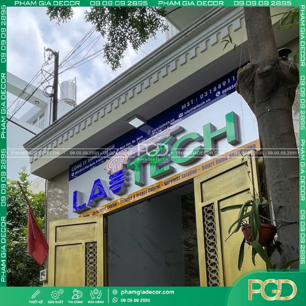 Làm Bảng Hiệu Alu Nền Trắng Chữ Mica Nổi Cho Mặt Tiền Công Ty Lai Tech 18 làm bảng hiệu alu mặt tiền công ty