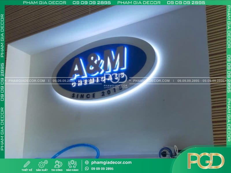 hộp đèn alu chữ nổi inox led viền