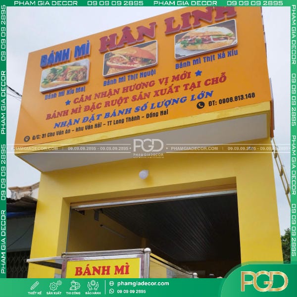 Bảng Hiệu ALU Bánh Mì Hân Linh Chữ Nổi Mica Hông Formex Logo Decal 16 làm bảng hiệu bánh mì hân linh