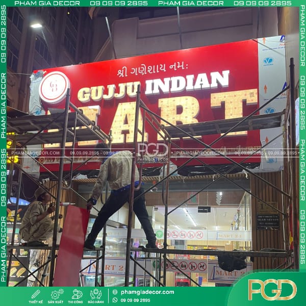 Làm Bảng Hiệu Alu Quán Ăn Ấn Độ Guju Indian Mart 21 làm bảng hiệu alu quán ăn chữ nổi âm led