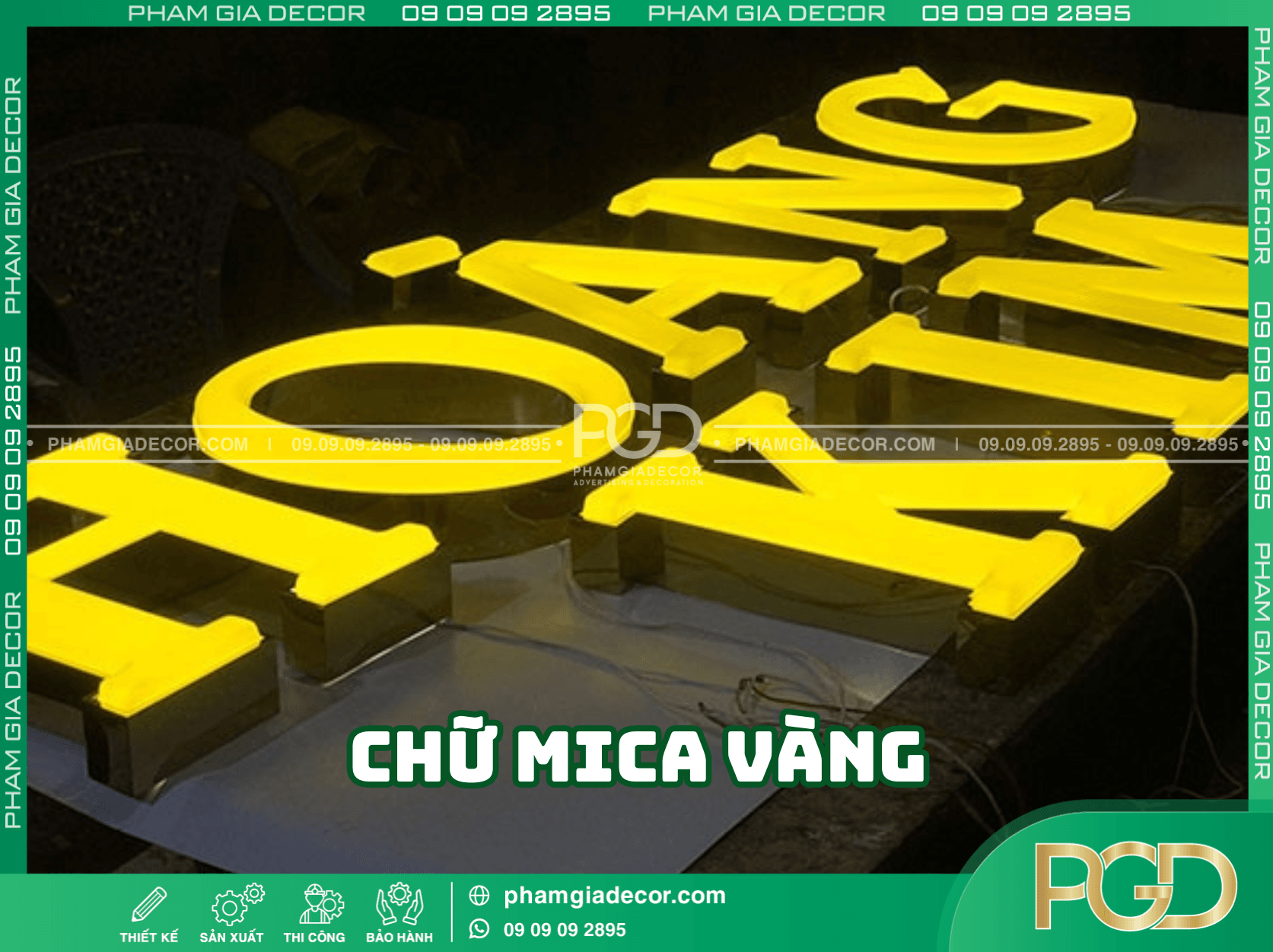 Làm Chữ MiCa Vàng Tại TP.HCM - Giá Rẻ - Thi Công Nhanh 1 Mặt tiền bảng hiệu dùng chữ MiCa Vàng nổi bật