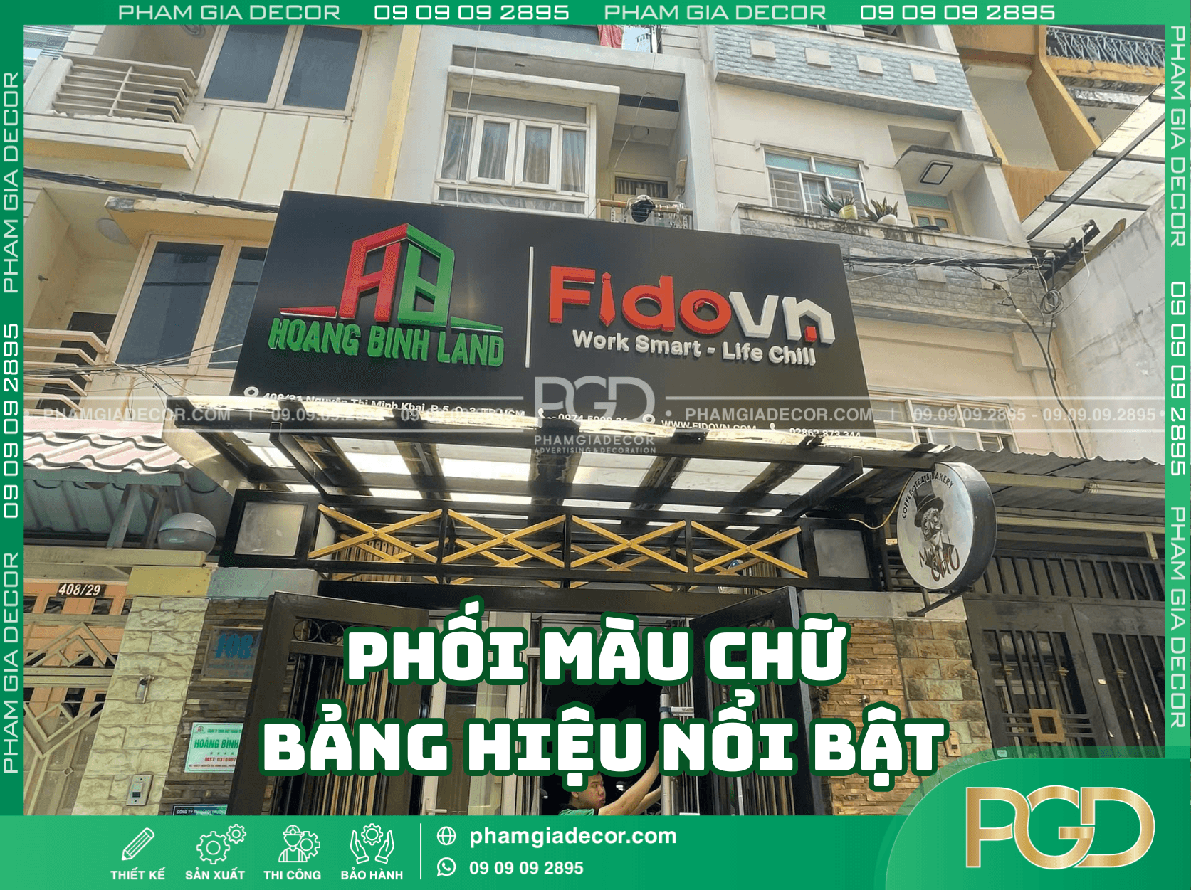 Phối màu chữ bảng hiệu hài hòa và nổi bật