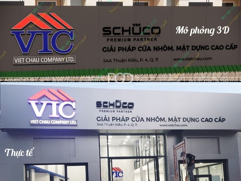 Mô phỏng bảng hiệu tham khảo và thực tế công trình