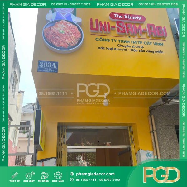 làm bảng hiệu alu mặt dựng cửa hàng kim chi uni sam agi tại quận 3