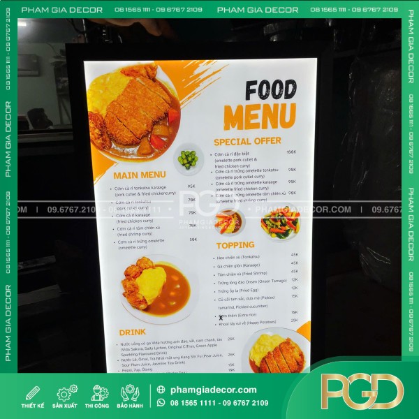 hộp đèn menu nắp bật