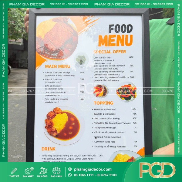 hộp đèn menu nắp bật