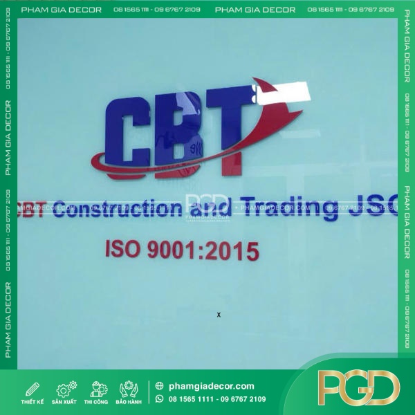 Logo Nổi Mica Văn Phòng Nền Kính Led Sáng Viền Logo CBT